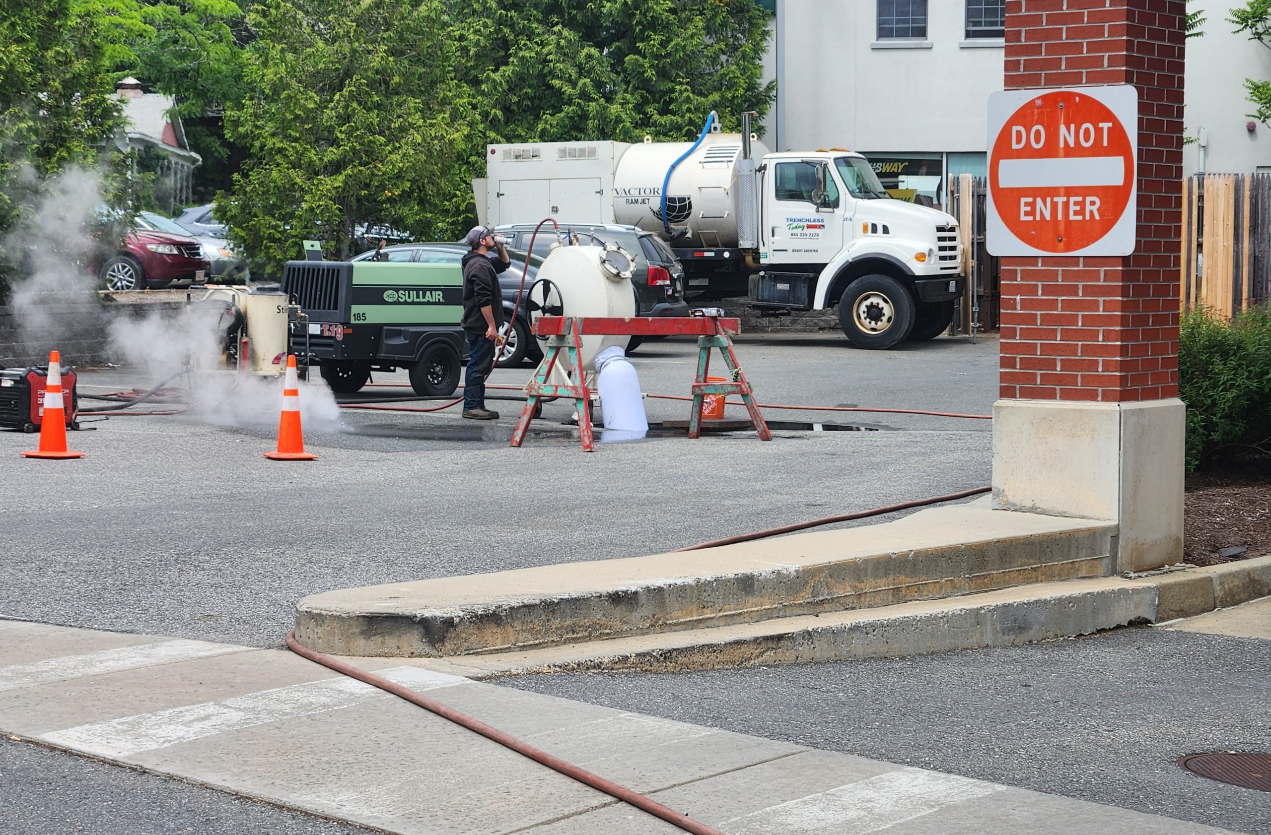Liner is inserted to underground pipe and cured in place