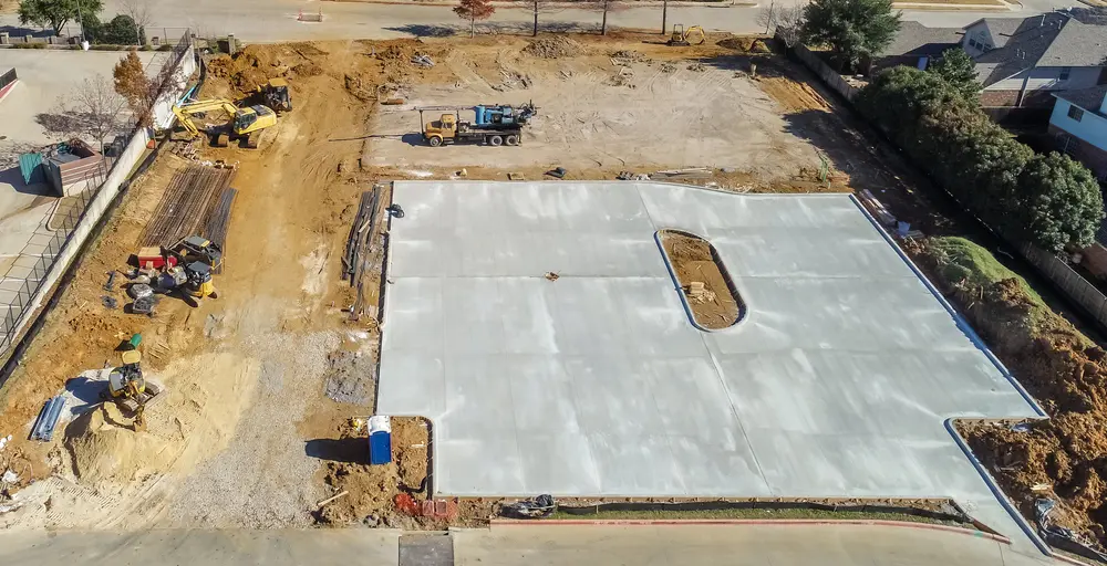 Concrete parking lot on construction site