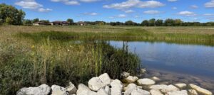 Sustainable Water Engineering - AQUALIS pond with rock shoreline in the foreground