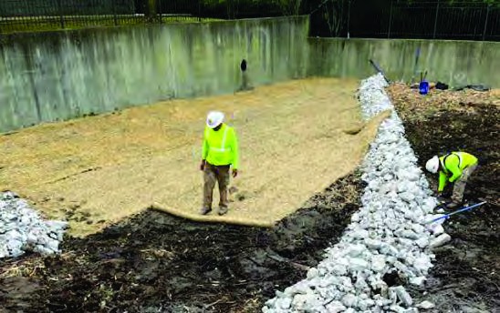 Sustainable Water Engineered Solutions - AQUALIS erosion control for a detention pond