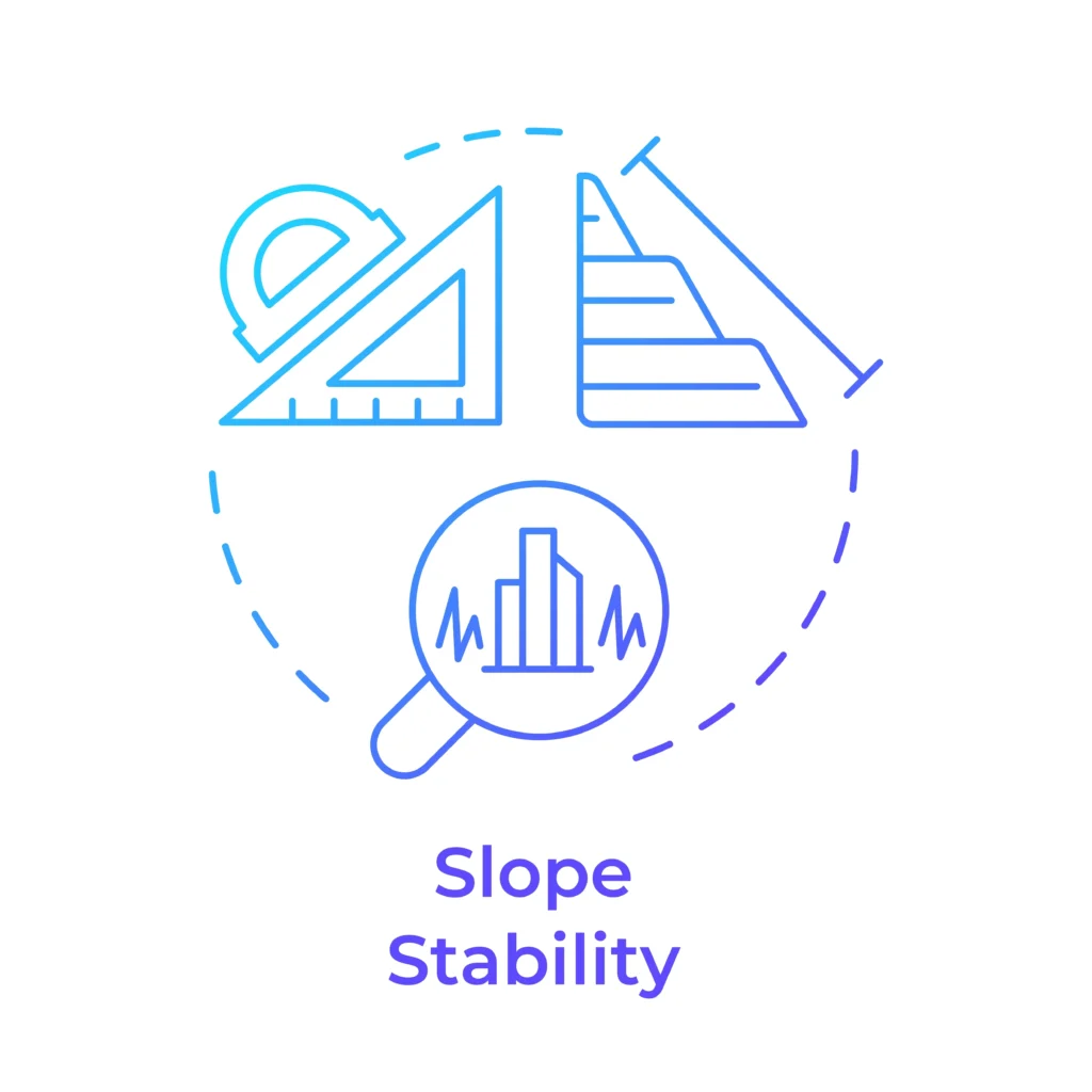 Slope stability blue gradient concept icon. Prevention of landslides and soil failures. Geotech advantages. Round shape line illustration.